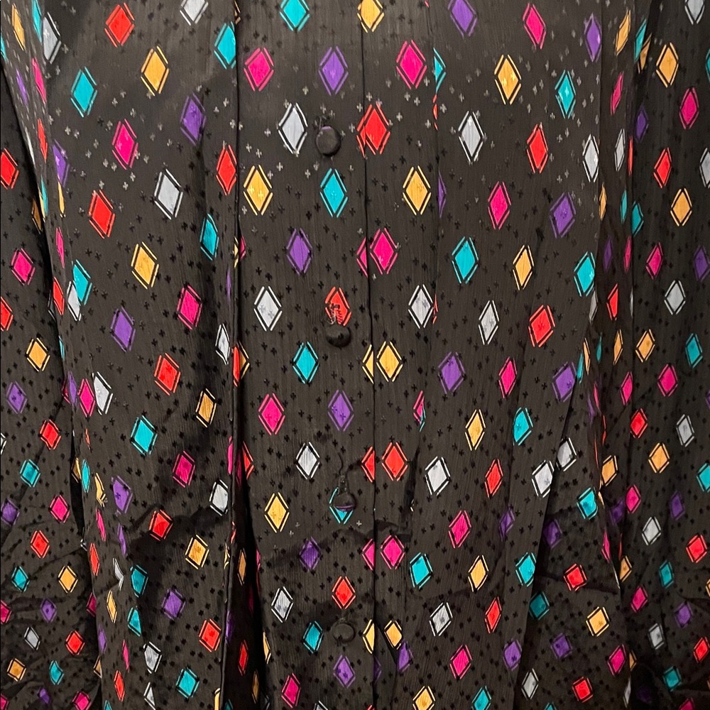 Vintage Multicolor Diamond Pattern Button Down Shirt - Picture 4 of 10